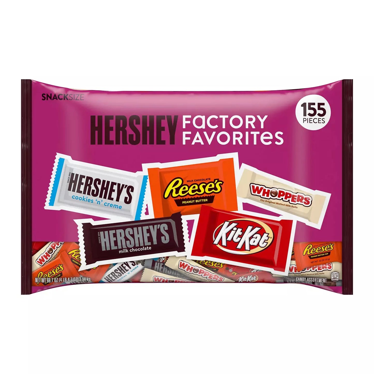 Hershey Factory Favorites Chocolate and Creme Assortment Snack Size Candy (68.7 oz., 155 pieces)