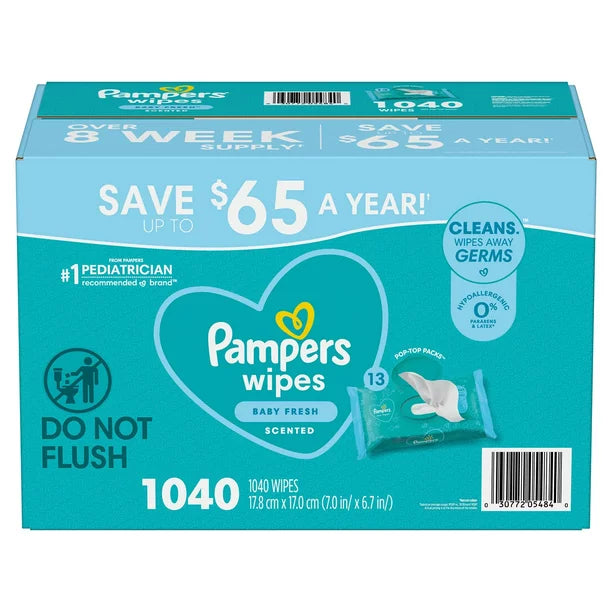 Pampers Scented Baby Wipes, Baby Fresh, 13 Pop-Top Packs (1040 ct.)