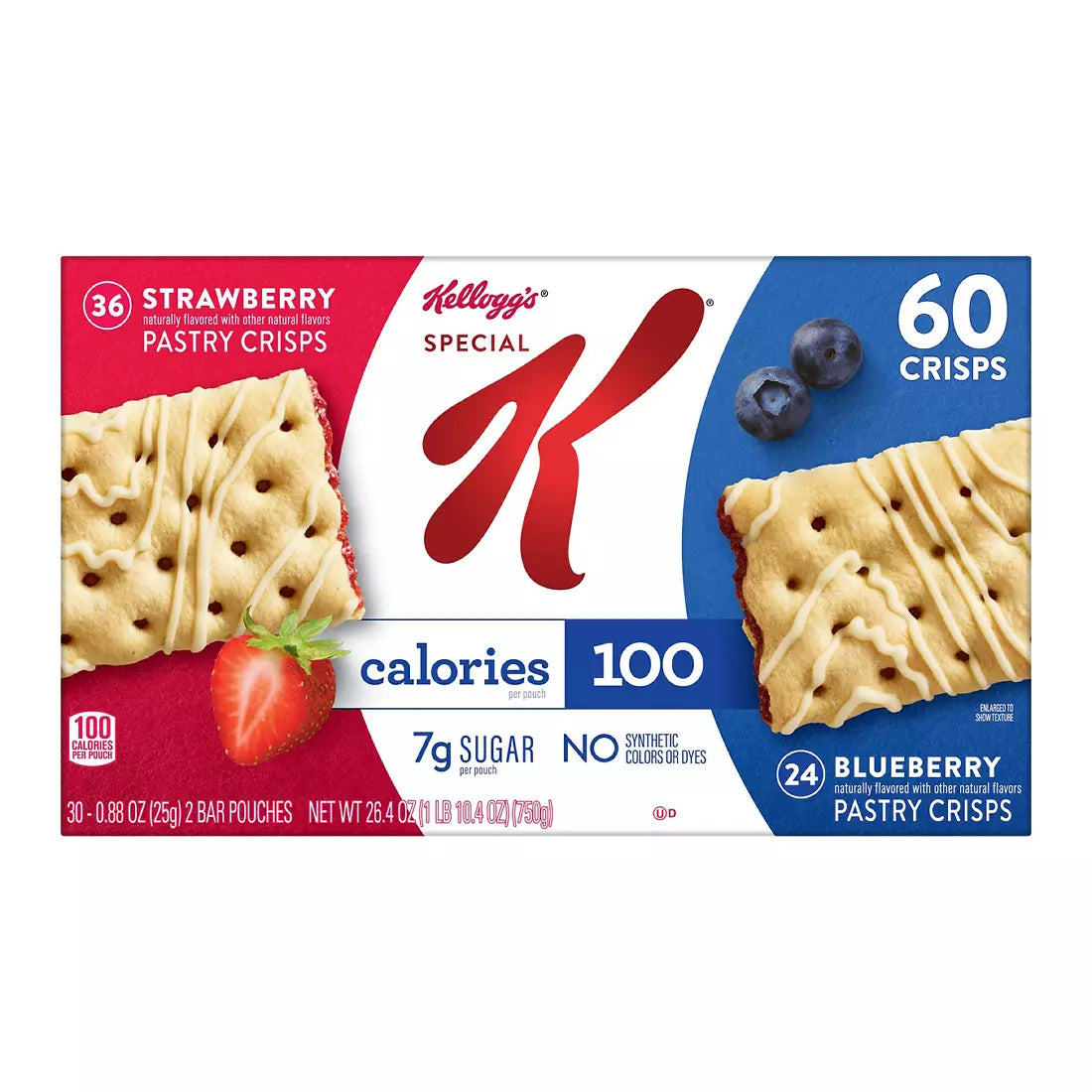 Kellogg's Special K Pastry Crisps, Breakfast Bars, 100 Calorie Snacks, Variety Pack, 60 Crisps Box, 26.4 oz.