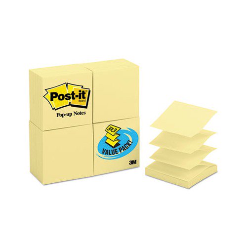 Post-it Pop-up Notes - Original Canary Yellow Pop-Up Refill, 3 x 3, 100/Pad - 24 Pads/Pack