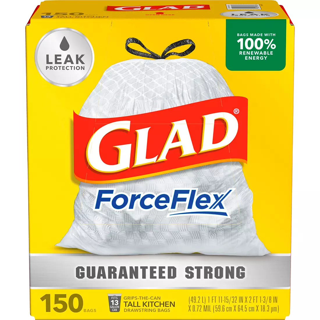 Glad 13-Gal. Tall Kitchen Drawstring Plastic Trash Bags, 150 ct. - White