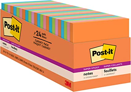 Post-it Notes Super Sticky Pads in Rio de Janeiro Colors, 3 x 3, 70-Sheet Pads, 24/Pack