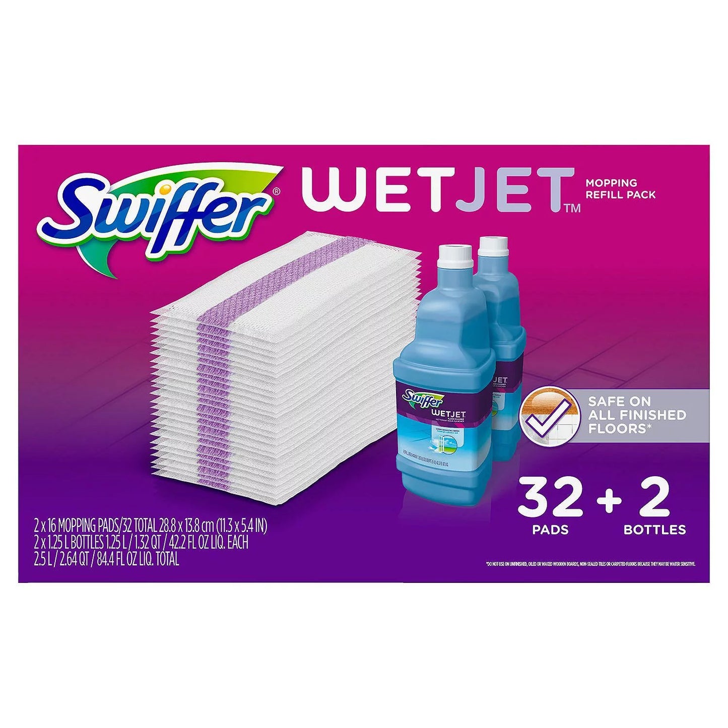 Swiffer Wetjet Mopping Refill Pack (2 bottles of cleaner + 32 refill pads)