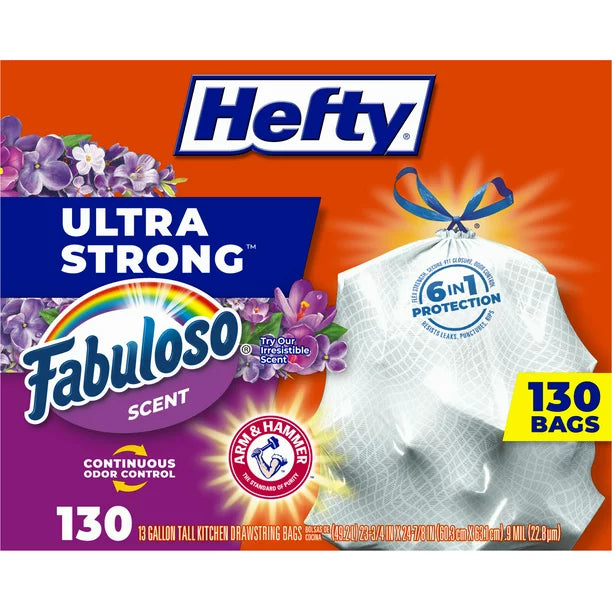 Hefty Ultra Strong Kitchen Drawstring Trash Bags, Fabuloso Scent (13 gal., 130 ct.)