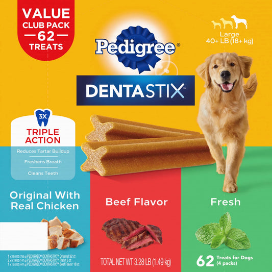 Pedigree Dentastix Dog Treats for Large Dogs, Variety Pack (62 ct.)