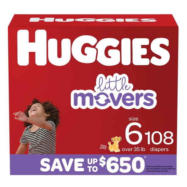 Huggies Little Movers Baby Diapers, Size 6, 108 ct