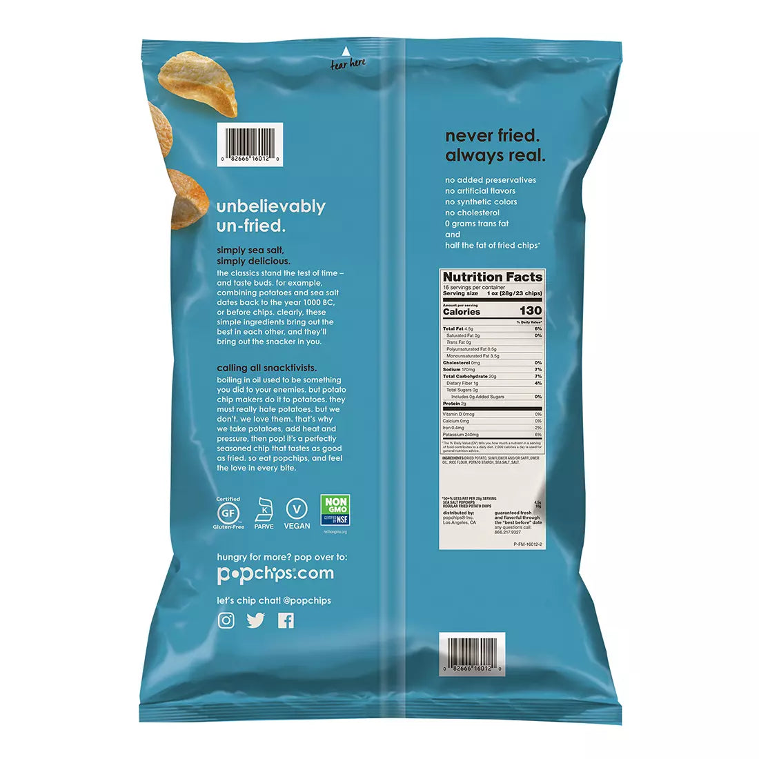 Popchips Sea Salt Chips, 16 oz.