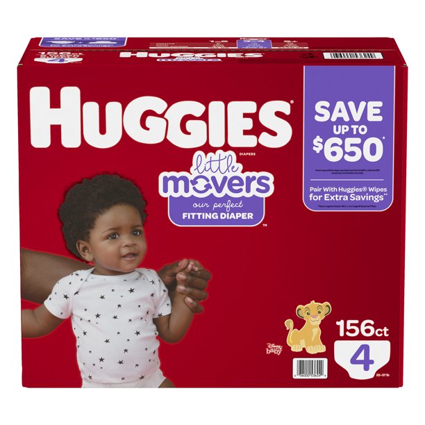 Huggies Little Movers Diapers, Size 4 - 22-37 Pounds (156 Count)