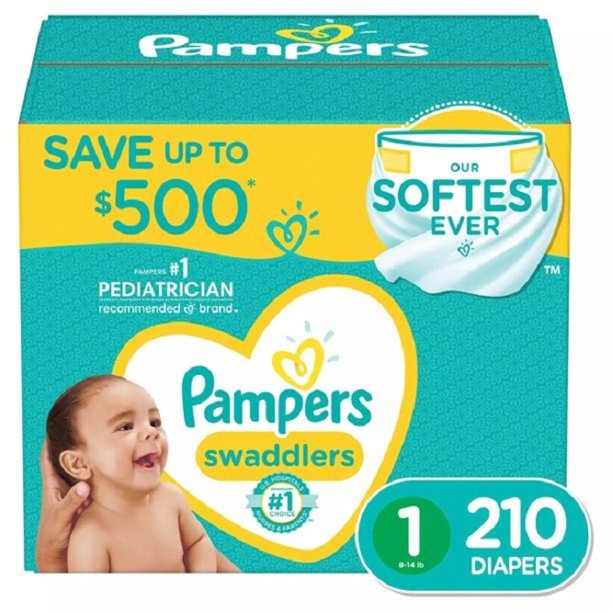 Pampers Swaddlers Diapers, Size 1 (8-14 Pounds), 210 Count