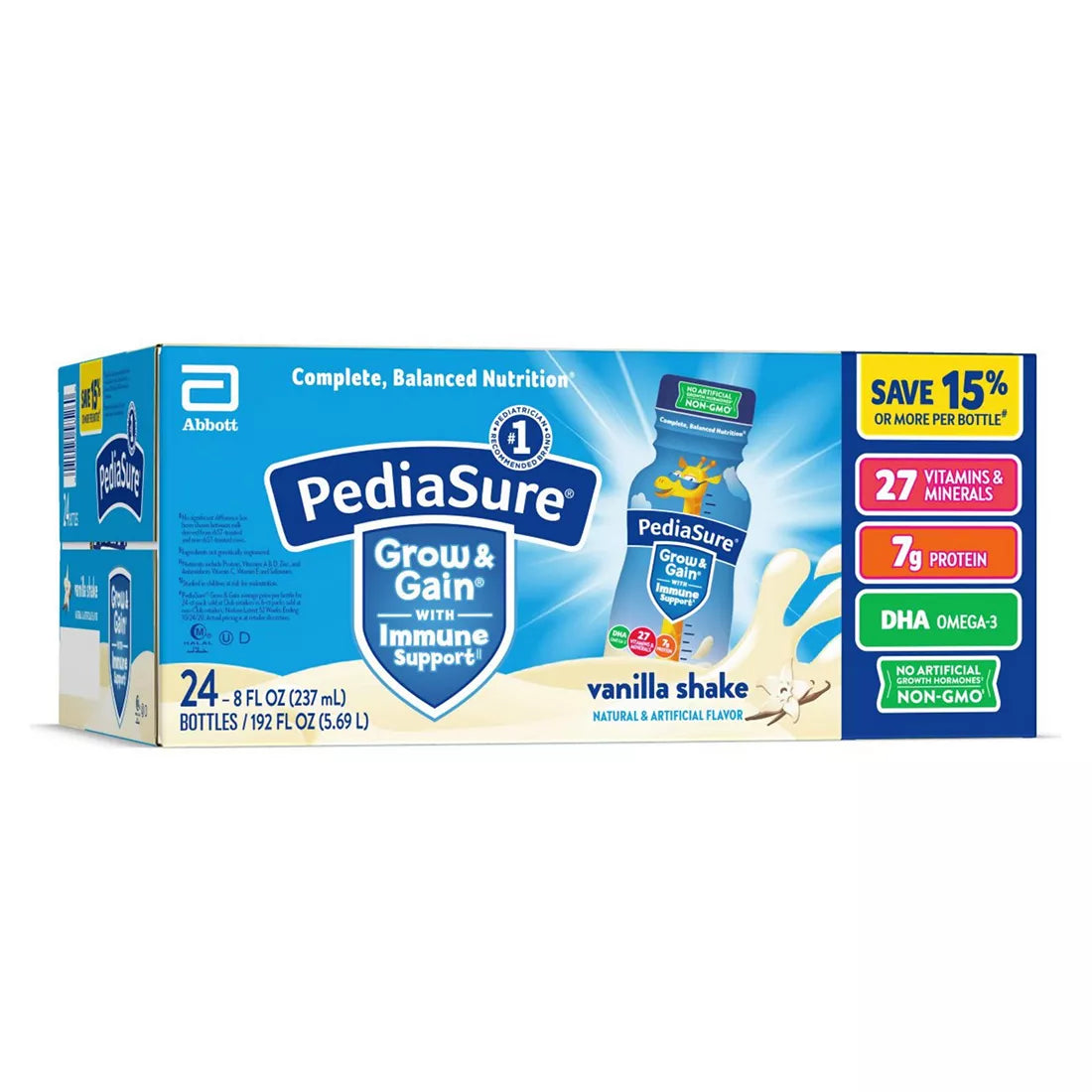 PediaSure Grow & Gain Kids' Nutritional Shake Vanilla Ready-to-Drink Bottles, 24 pk./8 fl. oz.