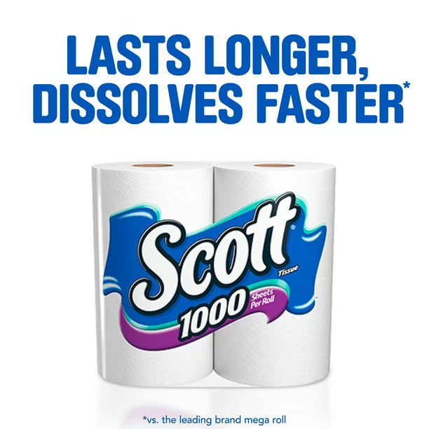 Scott 1,000 Toilet Paper, 20 Rolls, 1,000 Sheets per Roll