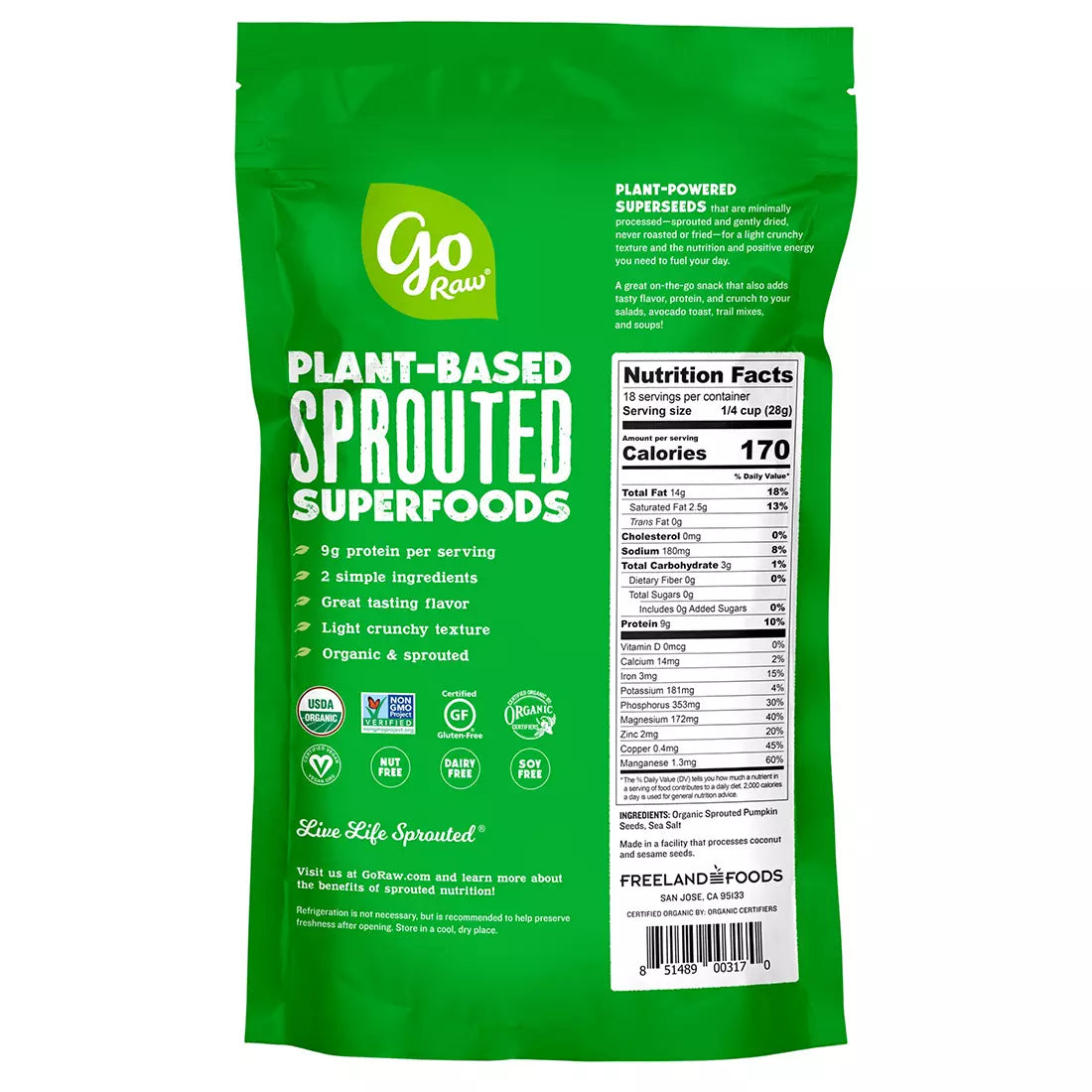 Go Raw Organic Sprouted Pumpkin Seeds with Sea Salt, 18 oz.