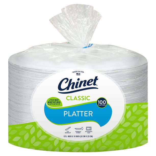 Chinet Classic White Oval Platter Plates, 12.625" x 10" (100 ct.)