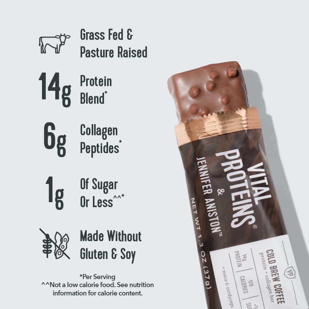 Vital Proteins & Jennifer Aniston Protein and Collagen Bars Variety Pack, Cold Brew Coffee and Peanut Butter Fudge (12 ct.)