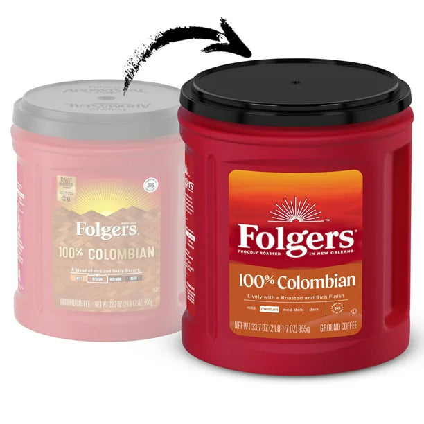 Folgers 100% Colombian Coffee, Medium Roast Ground Coffee, 33.7 Ounce Canister