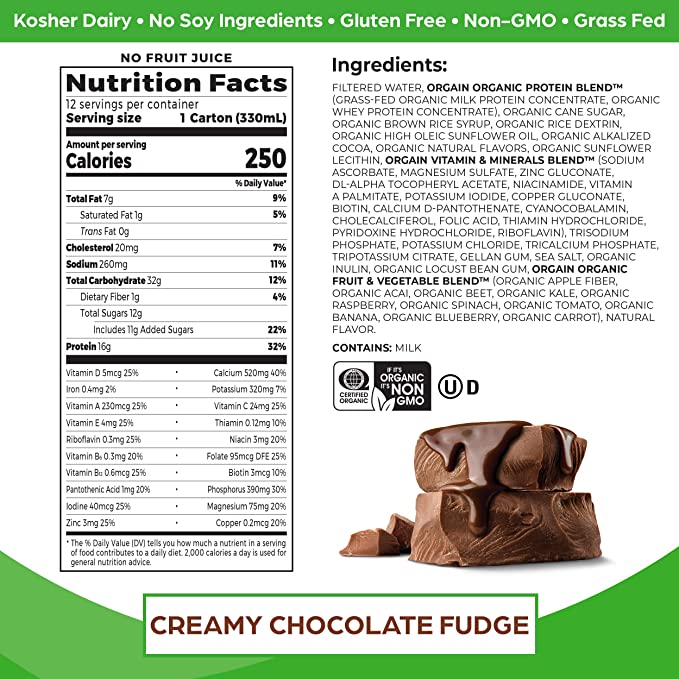 Orgain Organic Nutrition Shake, Creamy Chocolate Fudge (11 fl. oz., 12 pk.)