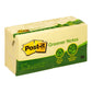 Post-it Greener Notes - Recycled Notes, 3 x 3, Canary Yellow - 12 100-Sheet Pads/Pack