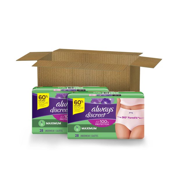 Always Discreet Incontinence & Postpartum Underwear for Women, Maximum (Choose Your Size)