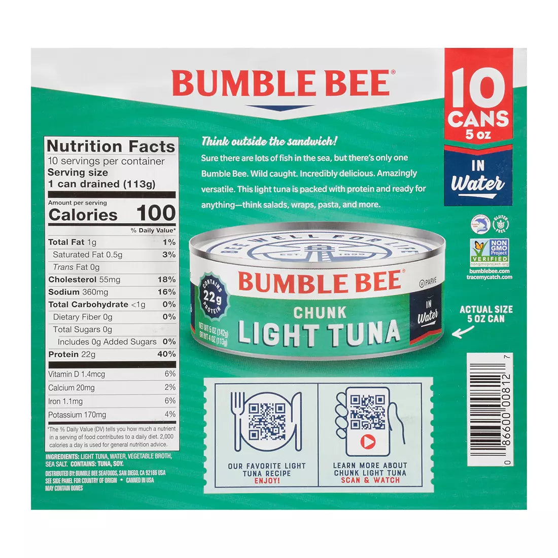 Bumble Bee Chunk Light Tuna in Water, 10 pk./5 oz.