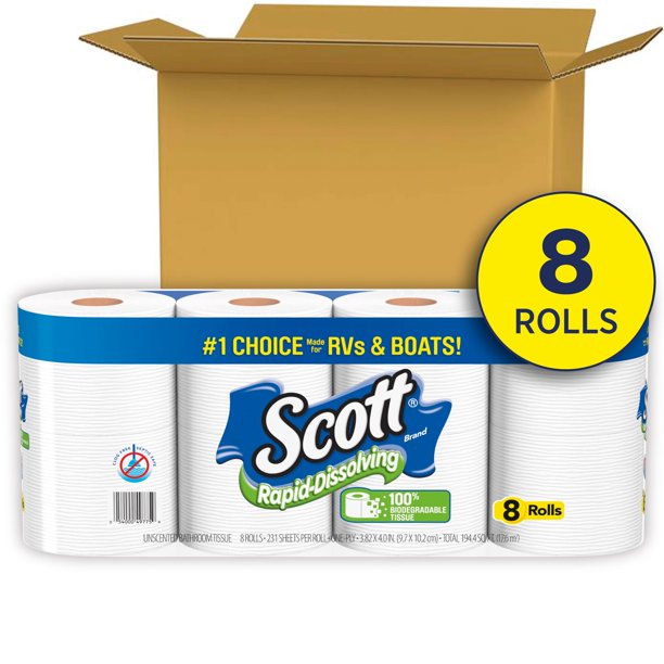 Scott Rapid-Dissolving Toilet Paper, 8 Regular Rolls