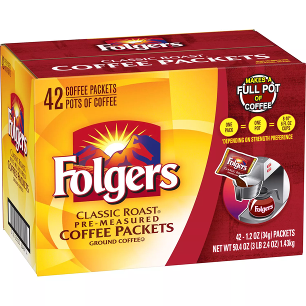 Folgers Classic Roast Ground Coffee Packets (1.2 oz., 42 ct.)