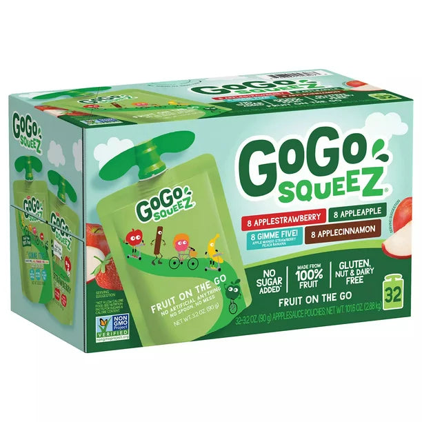 GoGo SqueeZ Applesauce Pouches, Apple Apple (3.2 oz., 32 ct.)