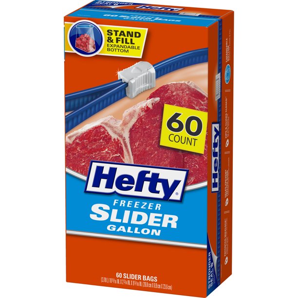 Hefty Slider Freezer Storage Bags, Gallon Size, 60 Count