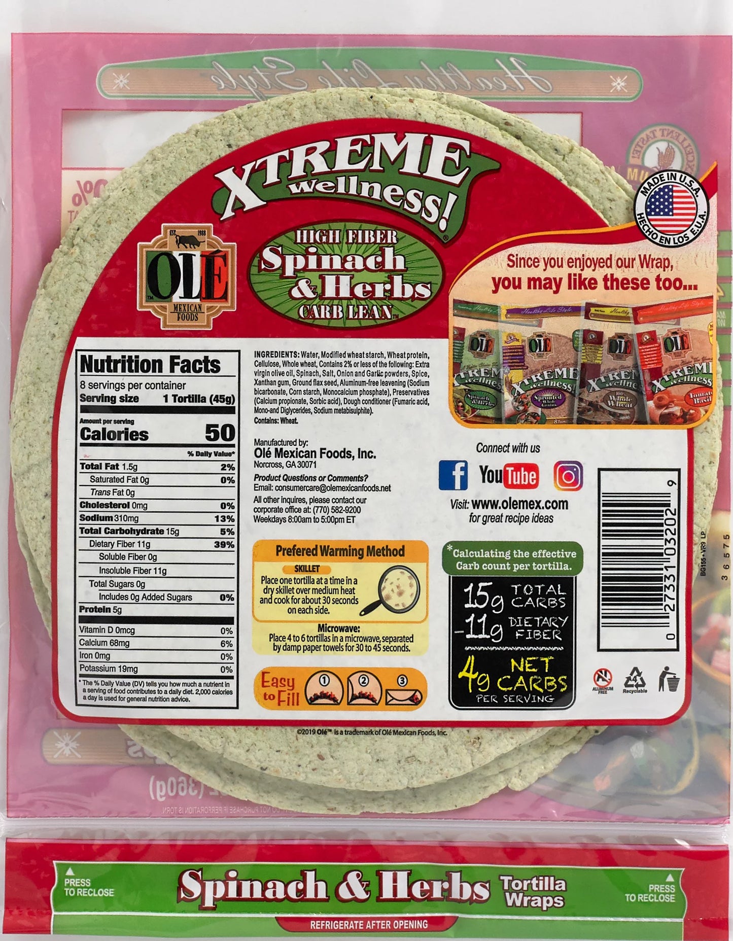 Ole Xtreme Wellness Spinach and Herbs Wrap (25.4 oz.,16 ct.)