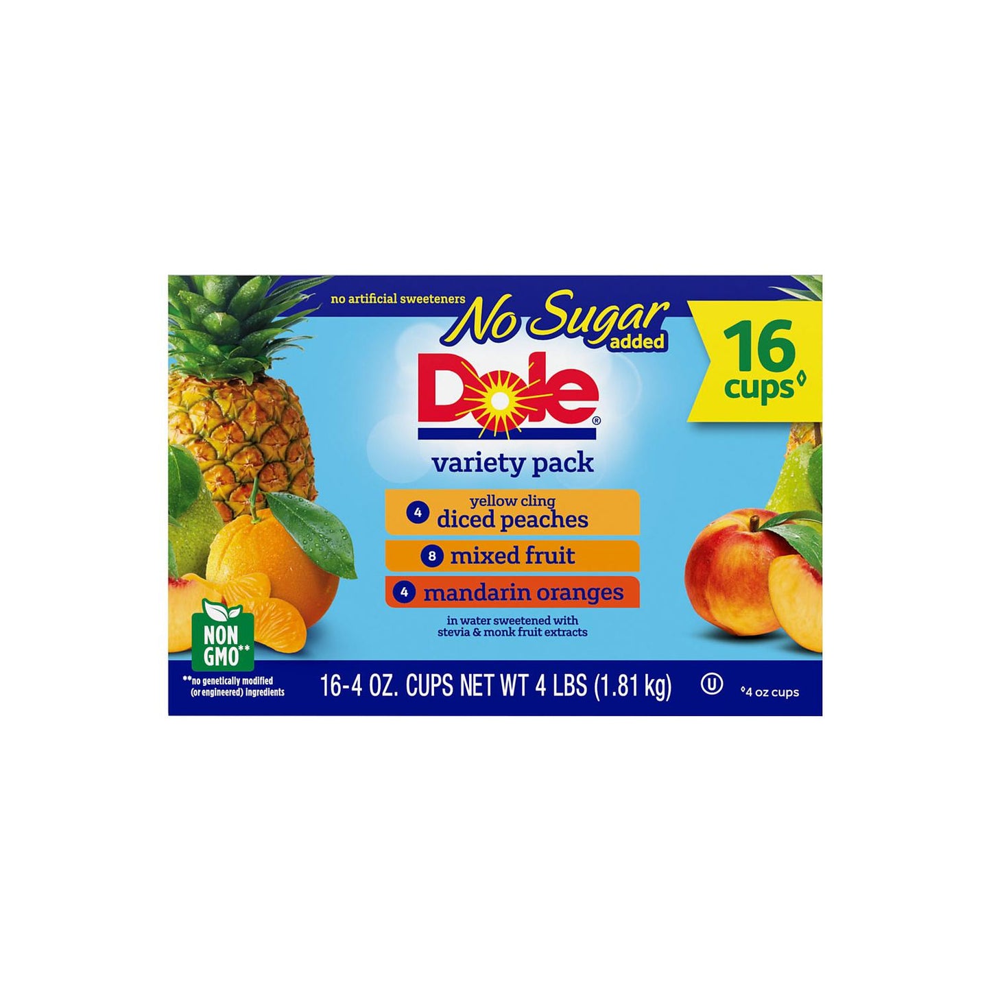 Dole No Sugar Added Mixed Fruit Variety Pack (4 oz., 16 pk.)