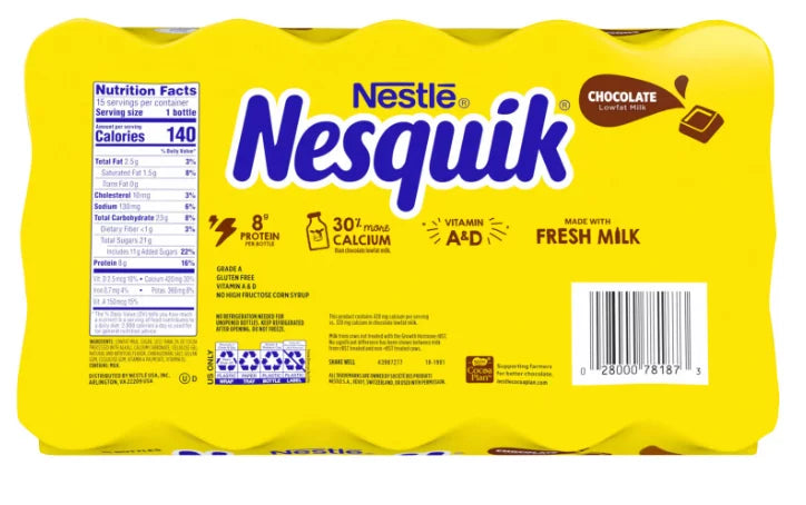 Nestle Nesquik Chocolate Lowfat Milk, 15 ct./8 oz.