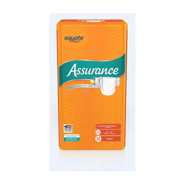 Assurance Incontinence Unisex Stretch Briefs With Tabs, Ultimate Absorbency, L/XL, 32 Count