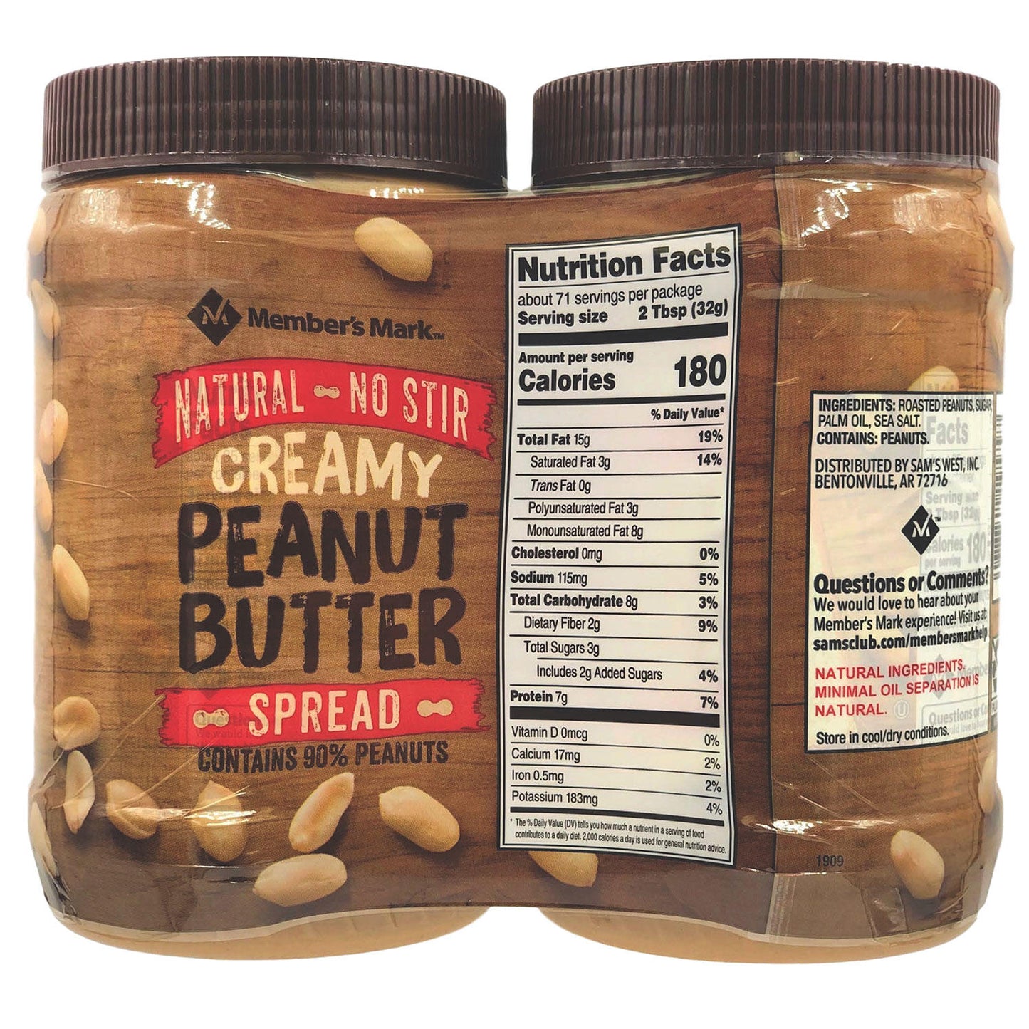 Member's Mark Natural Creamy Peanut Butter (40 oz., 2 pk.)