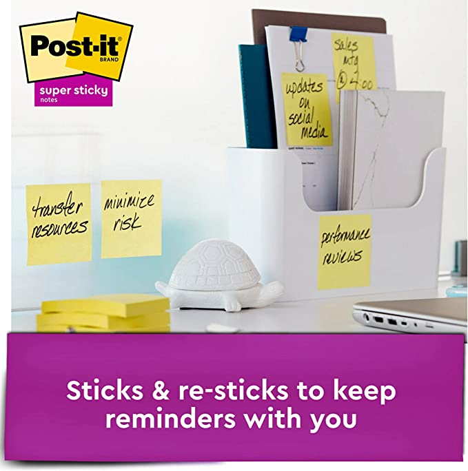 Post-it Notes Super Sticky Pads, 3" x 3", Canary Yellow, 24 Pads, 2,160 Total Sheets