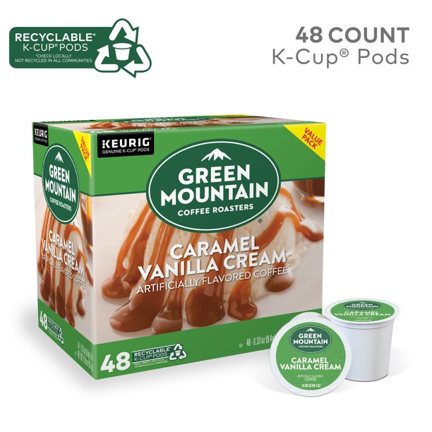 Green Mountain Coffee Caramel Vanilla Cream Keurig Single-Serve K-Cup pods, Light Roast Coffee, 48 Count