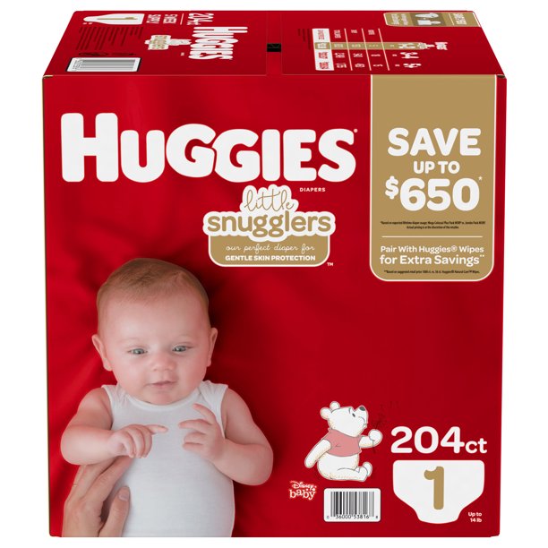 Huggies Little Snugglers Diapers, Size 1 - 204 ct