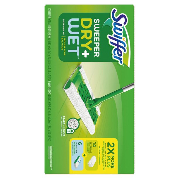 Swiffer Sweeper Dry + Wet Sweeping Kit (1 Sweeper, 14 Dry Cloths, 6 Wet Cloths)