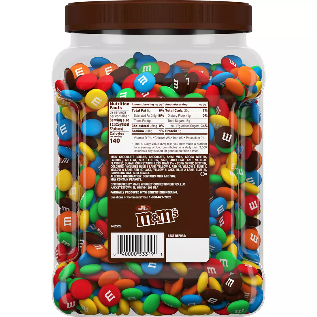 M&M'S Chocolate Candy Bulk Jar, Milk Chocolate Candy, 62 oz