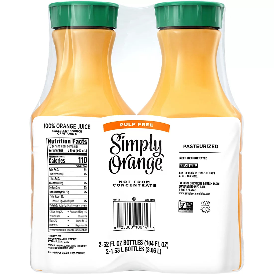 Simply Orange Pulp-Free Orange Juice, 2 pk./52 fl. oz.