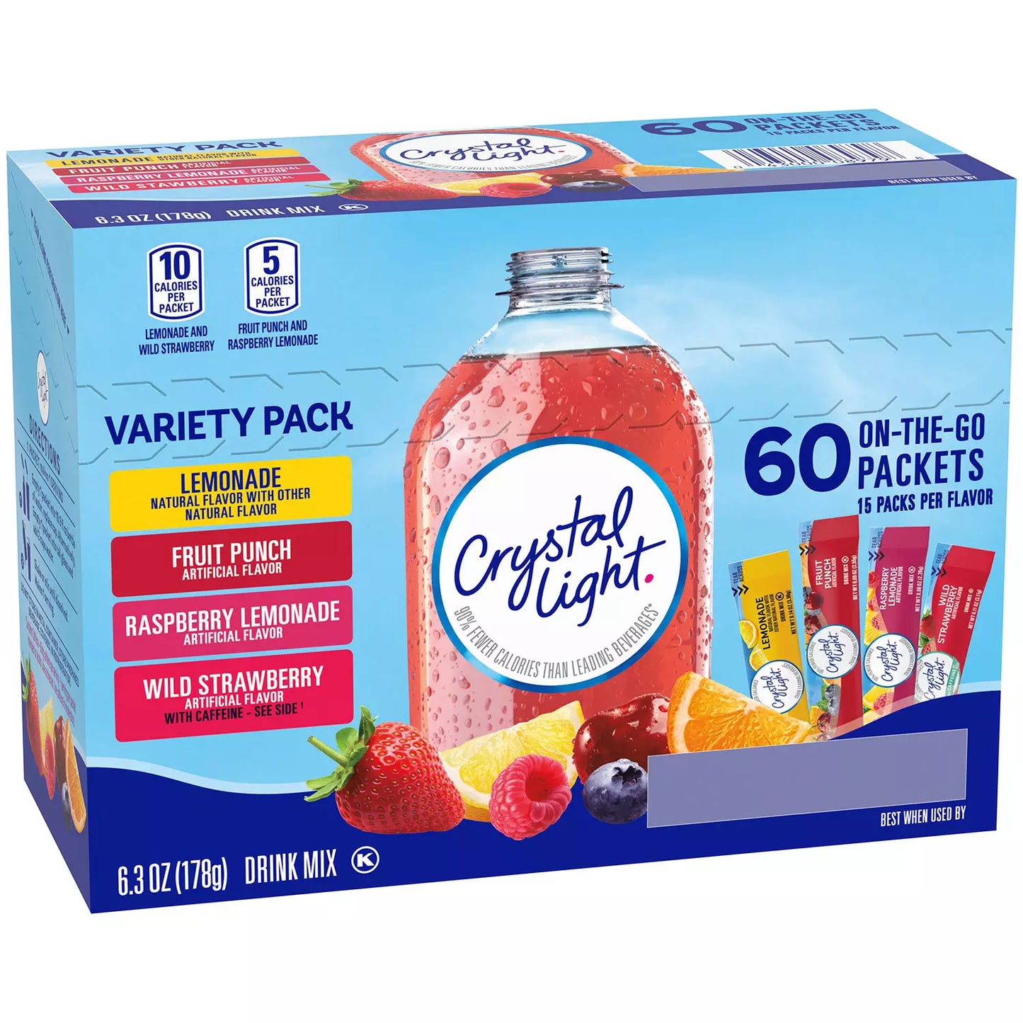 Crystal Light Lemonade, Fruit Punch, Raspberry Lemonade and Wild Strawberry Powdered Drink Mix Variety Pack (60 ct.)