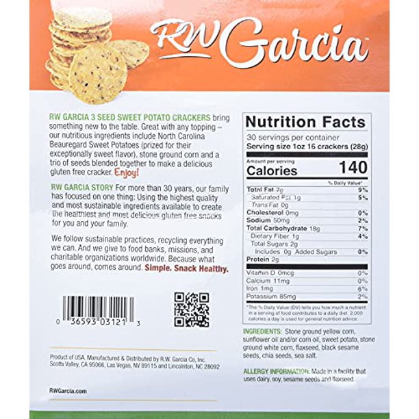 RW Garcia 3 Seed Sweet Potato Crackers, 30 oz.