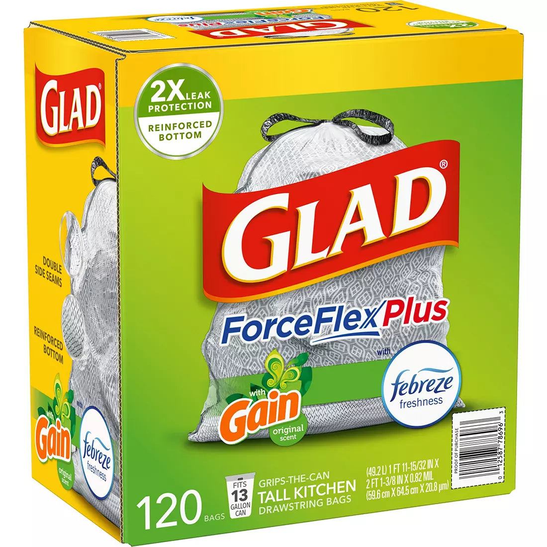 Glad ForceFlex 13-Gal. Tall Kitchen Bags with Gain Odorshield, 120 ct.