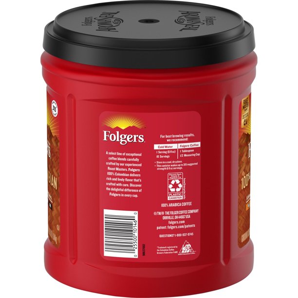 Folgers 100% Colombian Ground Coffee, 37-Ounce