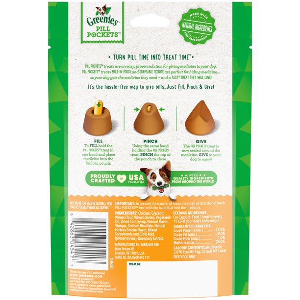 Greenies Pill Pockets Capsule-Size Natural Dog Treats, Chicken Flavor (3 - 7.9 oz. Pouches)