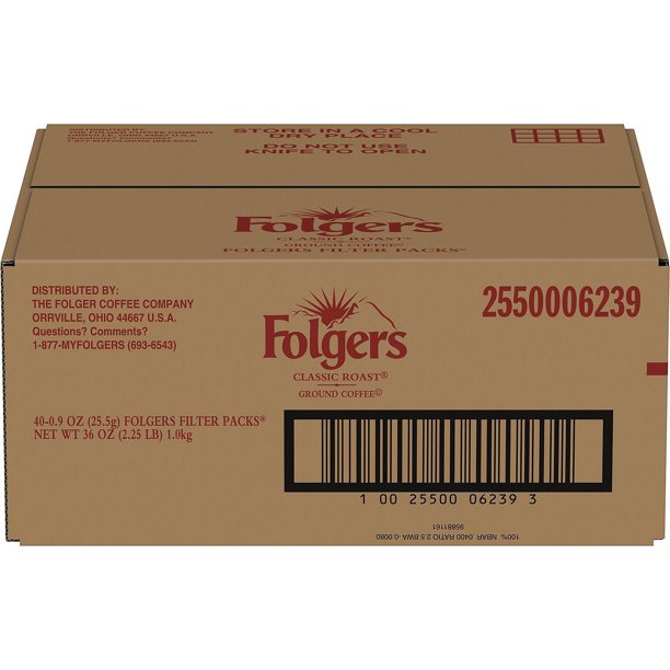 Folgers Classic Roast Ground Coffee, Filter Packs (0.9 oz., 40 ct.)