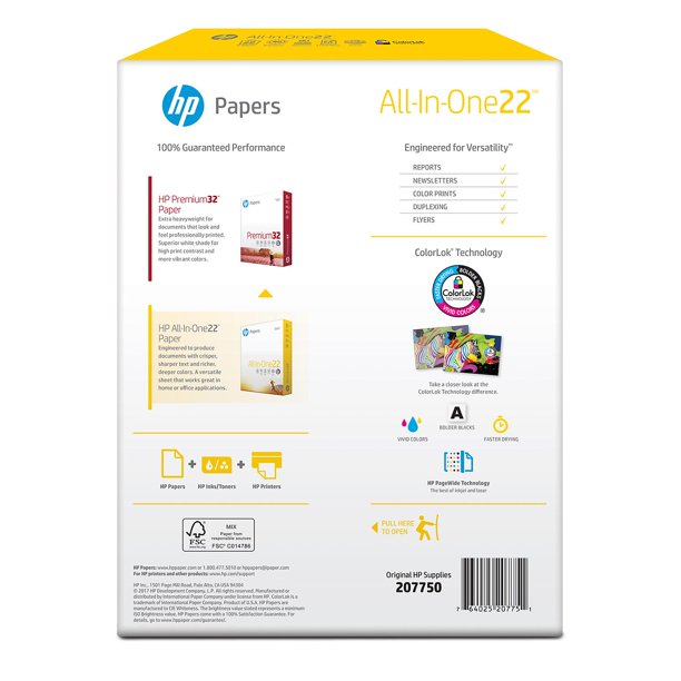 HP Printer Paper, All-In-One 22lb Copy Paper, 96 Bright, 8.5x11 - 1 Mega Ream (750 Sheets)