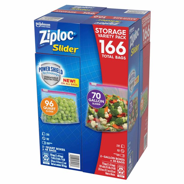 Ziploc Slider Storage Bags Variety Pack: Quart (96 ct.), Gallon (70 ct.)