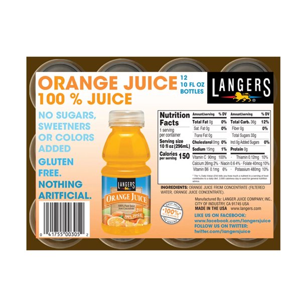 Langers 100% Orange Juice (10 fl. oz., 12 pk.)