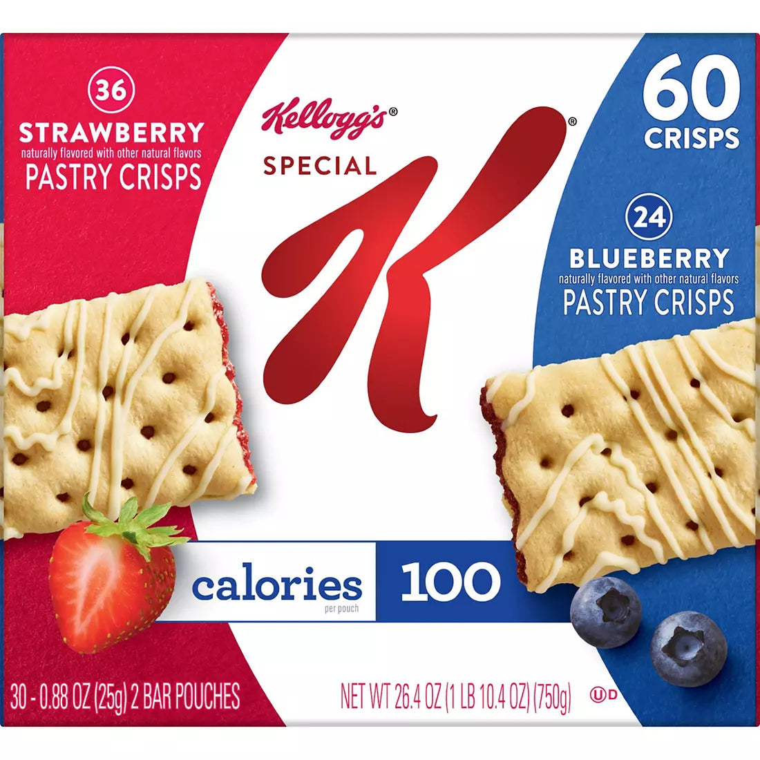 Kellogg's Special K Pastry Crisps, Breakfast Bars, 100 Calorie Snacks, Variety Pack, 60 Crisps Box, 26.4 oz.