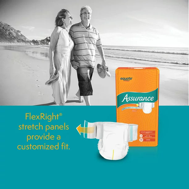 Assurance Incontinence Unisex Stretch Briefs With Tabs, Ultimate Absorbency, L/XL, 32 Count