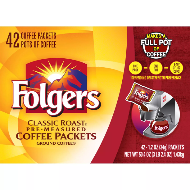 Folgers Classic Roast Ground Coffee Packets (1.2 oz., 42 ct.)